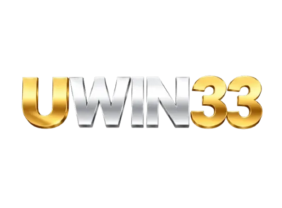 โลโก้ UWIN33 ตัวอักษรตัวหนาสามมิติบนพื้นโปร่ง ตัว U และเลข 33 เป็นสีทองขัดเงาไล่แสงเป็นประกาย ส่วนคำว่า WIN ตรงกลางเป็นสีเงินโครเมียม ทุกตัวอักษรมีขอบไฮไลต์สว่างและเงาตกด้านล่าง